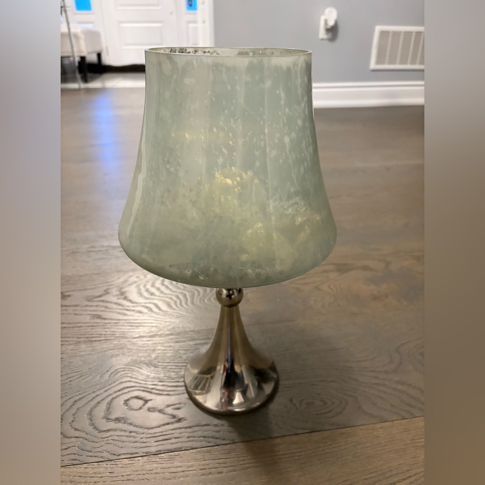Pottery Barn aqua hurricane vase new retail $189